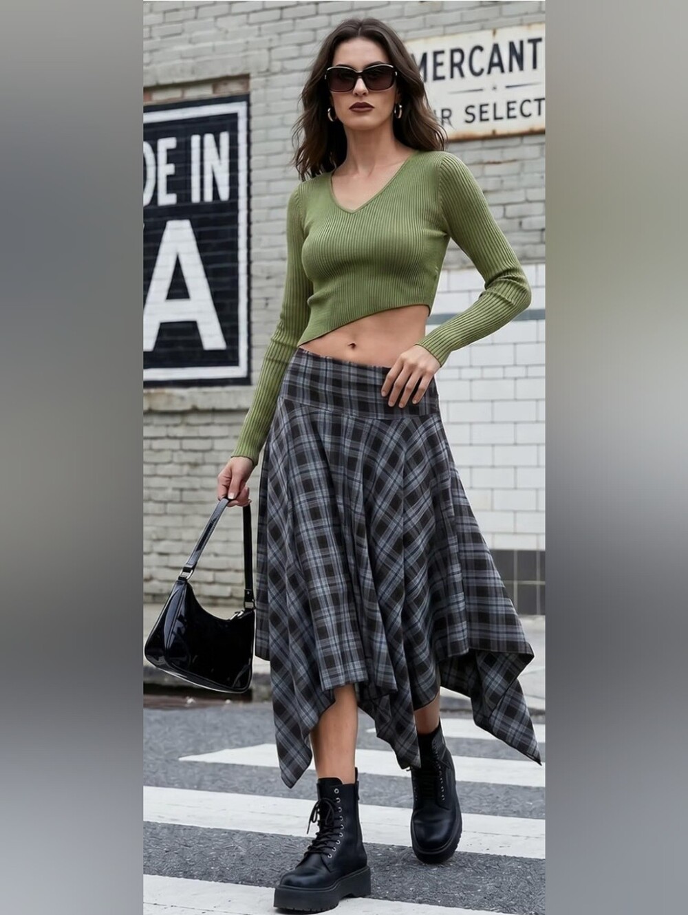 NWT Plaid Asymmetrical Midi Skirt 90s Grunge Fall Size Large